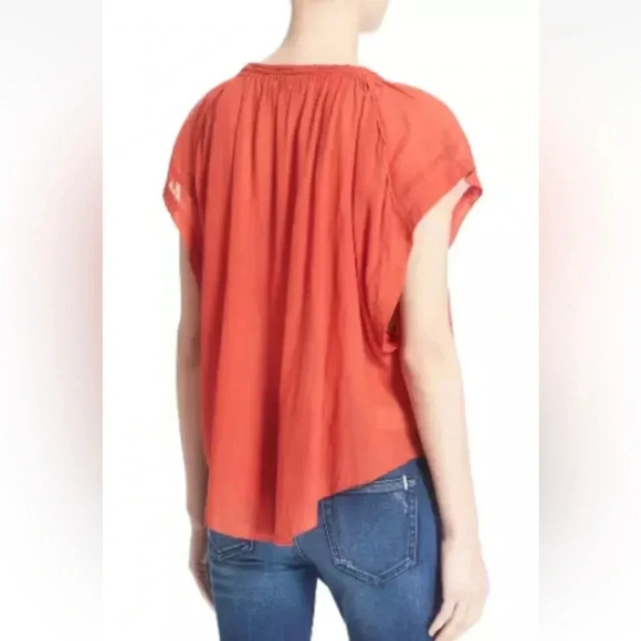 IRO Maeva Voile Peasant Tie Wide Cap Sleeves Coral Blouse 4 US/36 Boho - Picture 2 of 16